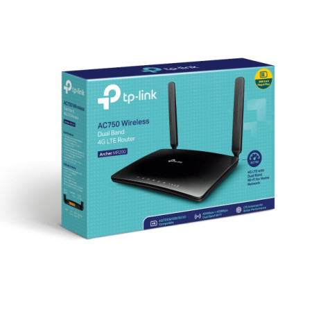 TP-LINK 4G LTE Router Archer MR200 802.11ac, 300+433 Mbit/s, 10/100 Mbit/s, Ethernet LAN (RJ-45) ports 3, 4G, Antenna type 2xDet