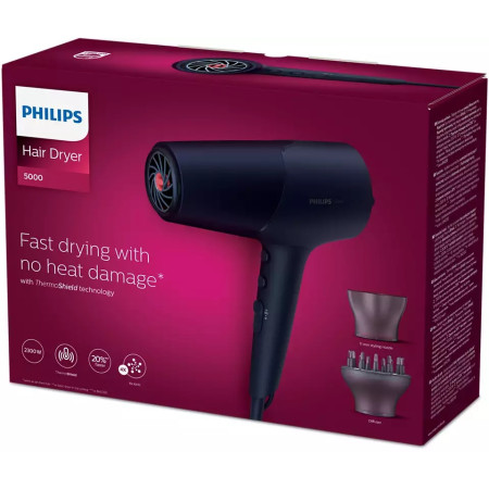 Philips Hair Dryer BHD510/00 2300 W, Number of temperature settings 3, Ionic function, Diffuser nozzle, Blue/Metal