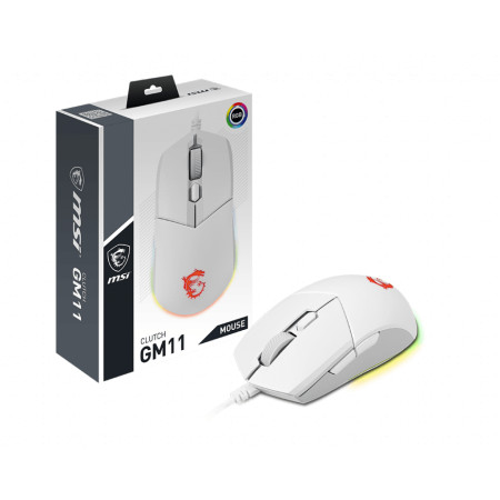 MSI Clutch GM11 Optical, RGB LED light, White, Gaming Mouse, 1000 Hz