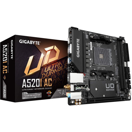 Gigabyte A520I AC Processor family AMD, Processor socket AM4, DDR4 DIMM, Memory slots 2, Number of SATA connectors 4, Chipset AM