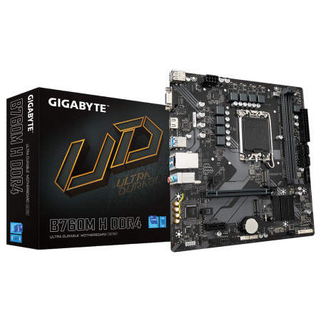 Gigabyte B760M H DDR4 1.0 M/B Processor family Intel, Processor socket LGA1700, DDR4 DIMM, Memory slots 2, Supported hard disk d