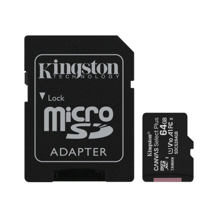 Kingston Canvas Select Plus UHS-I 64 GB, MicroSDXC, Flash memory class 10, SD Adapter