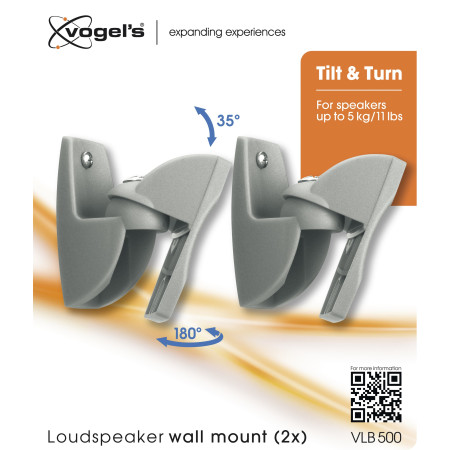 Vogels Loudspeaker Wall mount, VLB500, Turn, Tilt, Maximum weight (capacity) 5 kg, Silver