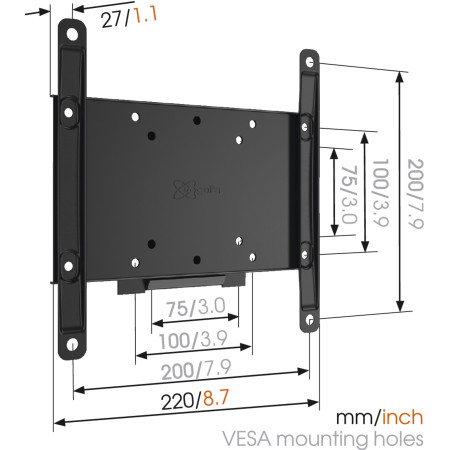 Vogels Wall mount, MA2000-A1, Fixed, 26-40 ", Maximum weight (capacity) 30 kg, VESA 75x75, 100x100, 200x100, 200x200 mm, Black