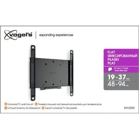 Vogels Wall mount, MA2000-A1, Fixed, 26-40 ", Maximum weight (capacity) 30 kg, VESA 75x75, 100x100, 200x100, 200x200 mm, Black