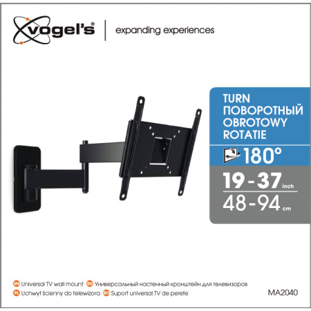 Vogels Wall mount, MA2040-A1, 19-40 ", Full motion, Maximum weight (capacity) 15 kg, VESA 100x100, 100x200, 200x100, 200x200 mm,