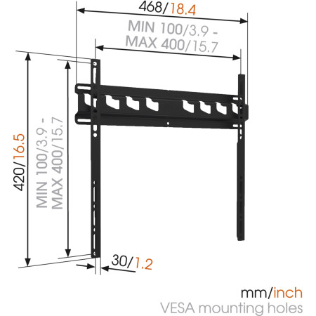 Vogels Wall mount, MA3000-A, Fixed, 32-55 ", Maximum weight (capacity) 60 kg, VESA 100-400 mm, Black