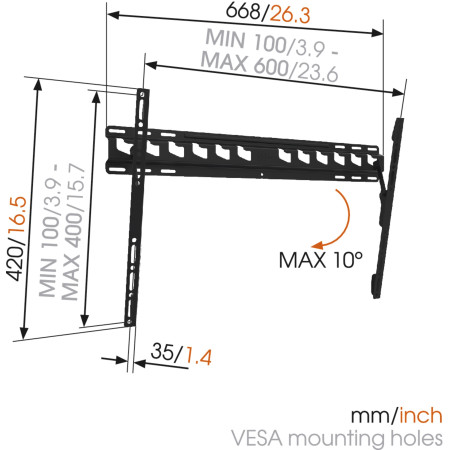 Vogels Wall mount, MA4010-A1, Tilt, 40-65 ", Maximum weight (capacity) 60 kg, VESA 100/400-100/600 mm, Black