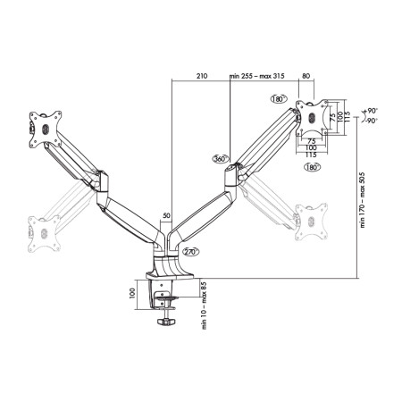 Logilink BP0043 Dual Monitor Desk mount, 13"-32",gas spring, aluminum