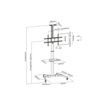 Digitus TV-Cart for screens up to 70", max. 50kg wheelbase, VESA max. 600x400, Black