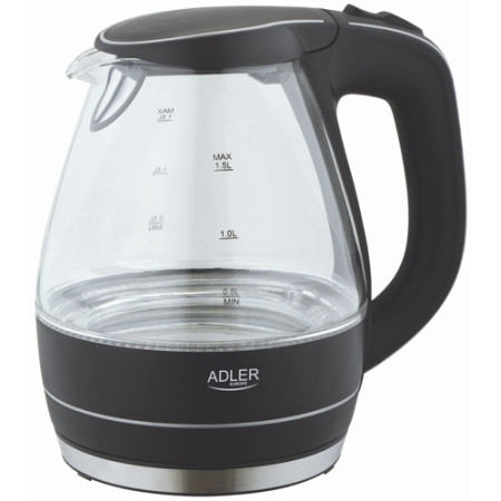 Kettle Adler Kettle AD 1224 Standard, Glass, Black, 2000 W, 360 rotational base, 1.5 L