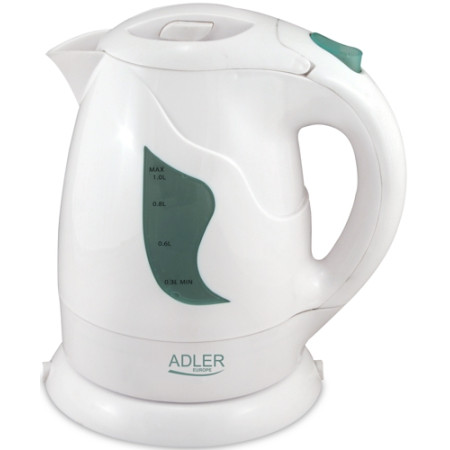 Adler AD 08 Standard kettle, Plastic, White, 850 W, 1 L, 360 rotational base