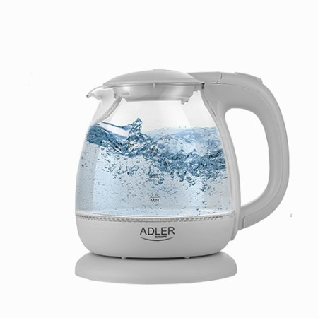 Adler Kettle AD 1283G Standard, 1100 W, 1 L, Plastic/Glass, Grey, 360 rotational base