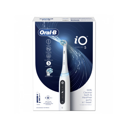 Oral-B Electric Toothbrush iO5 Rechargeable, For adults, Number of brush heads included 1, Quite White, Number of teeth brushing