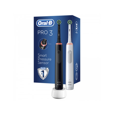 Oral-B Electric Toothbrush Pro3 3900 Cross Action Rechargeable, For adults, Number of brush heads included 2, Black and White, N