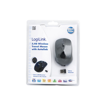 Logilink Maus optisch Funk 2.4 GHz wireless, Black, 2.4GH wireless mini mouse with autolink