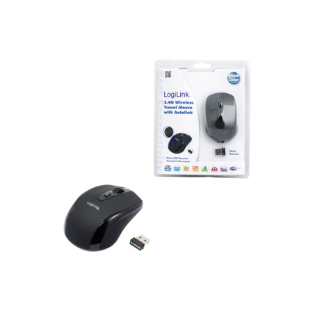 Logilink Maus optisch Funk 2.4 GHz wireless, Black, 2.4GH wireless mini mouse with autolink