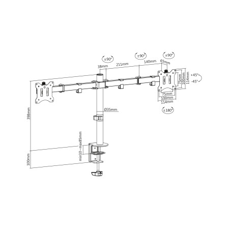 Digitus Dual Monitor Clamp Mount DA-90400 15-32 ", Maximum weight (capacity) 8 kg, Black