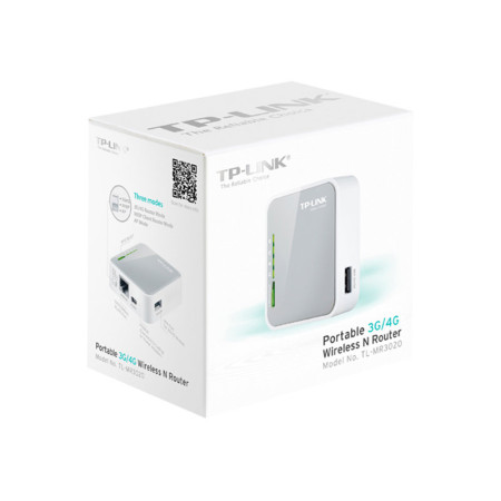 TP-LINK 4G LTE Router TL-MR3020 802.11n 300 Mbit/s 10/100 Mbit/s Ethernet LAN (RJ-45) ports 3 Mesh Support No MU-MiMO No No mobi