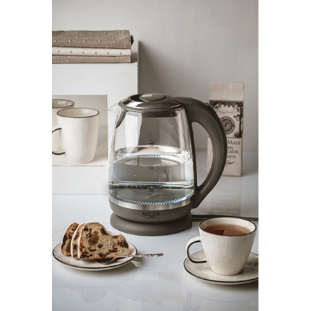 Adler Kettle AD 1286 Standard 2200 W 2 L Plastic/Glass 360 rotational base Grey/ transparent