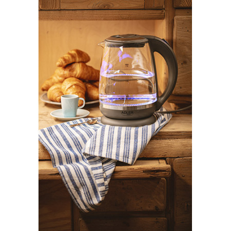 Adler Kettle AD 1286 Standard 2200 W 2 L Plastic/Glass 360 rotational base Grey/ transparent