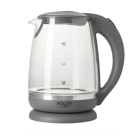 Adler Kettle AD 1286 Standard 2200 W 2 L Plastic/Glass 360 rotational base Grey/ transparent