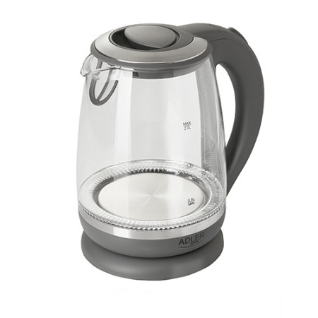 Adler Kettle AD 1286 Standard 2200 W 2 L Plastic/Glass 360 rotational base Grey/ transparent