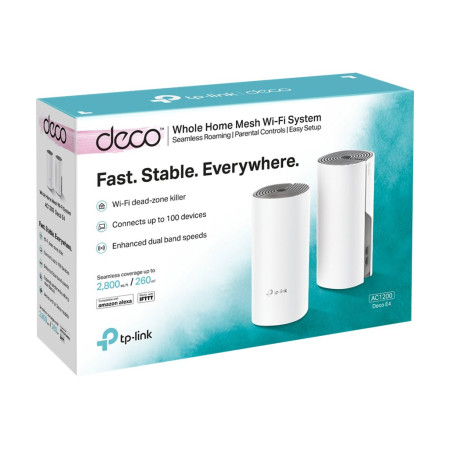 TP-LINK C1200 Whole Home Mesh Wi-Fi System Deco E4 (2-pack) 802.11ac 867+300 Mbit/s 10/100 Mbit/s Ethernet LAN (RJ-45) ports 2 M