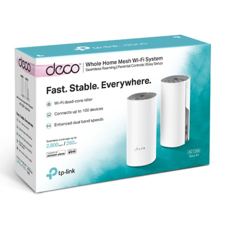 TP-LINK C1200 Whole Home Mesh Wi-Fi System Deco E4 (2-pack) 802.11ac 867+300 Mbit/s 10/100 Mbit/s Ethernet LAN (RJ-45) ports 2 M