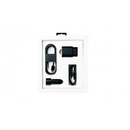 Charger set in ECO package. Includes travel and car adapters with cables (Black)