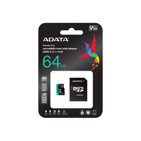 ADATA Premier Pro UHS-I U3 V30S 64 GB MicroSDXC Flash memory class 10 Adapter