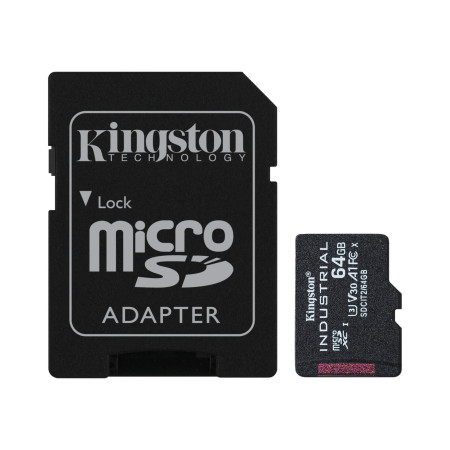 Kingston UHS-I | 64 GB | microSDHC/SDXC Industrial Card | Flash memory class Class 10, UHS-I, U3, V30, A1 | SD Adapter