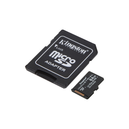 Kingston UHS-I | 64 GB | microSDHC/SDXC Industrial Card | Flash memory class Class 10, UHS-I, U3, V30, A1 | SD Adapter