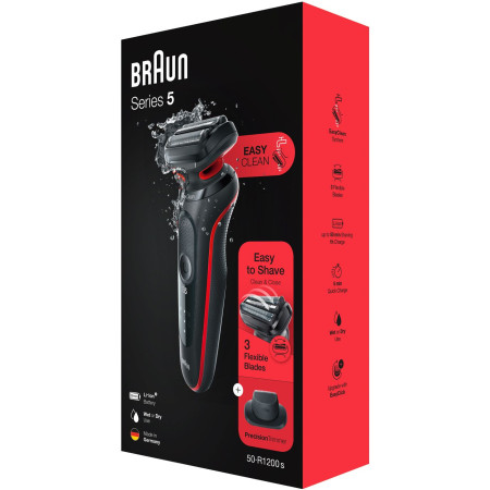 Braun | Shaver | 51-R1200s | Operating time (max) 50 min | Wet & Dry | Black/Red