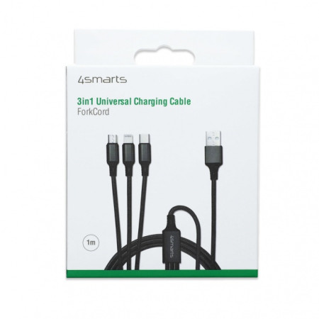 3in1 Cable ForkCord 2.4A, 1m., black (black)