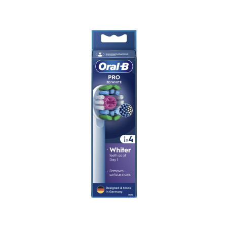 Oral-B | Replaceable toothbrush heads | EB18-4 3D White Pro | Heads | For adults | Number of brush heads included 4 | White