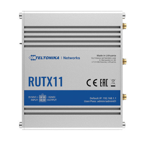 Industrial Router 4G LTE Cat6 DualSIM | RUTX11 | 802.11ac | 867 Mbit/s | 10/100/1000 Mbit/s | Ethernet LAN (RJ-45) ports 4 | Mes