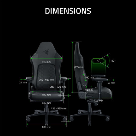 Razer Gaming Chair with Lumbar Support Iskur V2 EPU Leather, Aluminium | Black