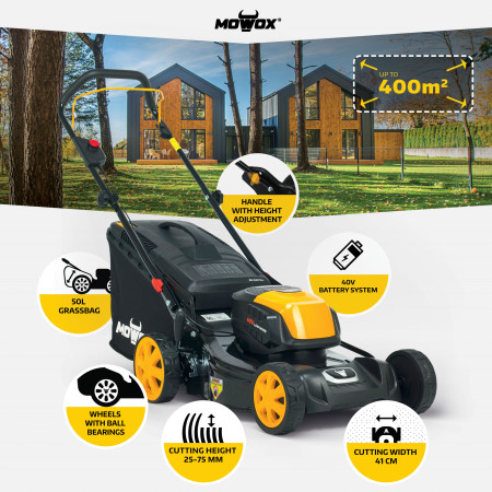 MoWox | 40V Comfort Series Cordless Lawnmower | EM 4140 PX-Li | Mowing Area 400 m | 4000 mAh | Battery and Charger included