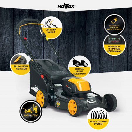 MoWox | 40V Comfort Series Cordless Lawnmower | EM 4140 PX-Li | Mowing Area 400 m | 4000 mAh | Battery and Charger included