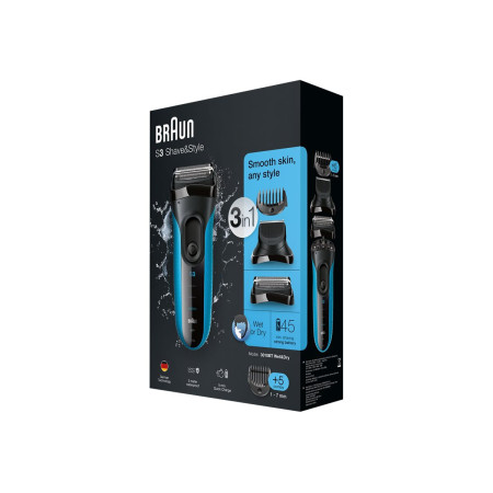 Braun | Shaver with trimmer | Series 3 Shave&Style 3010BT | Operating time (max) 45 min | Wet & Dry | NiMH | Black/Blue