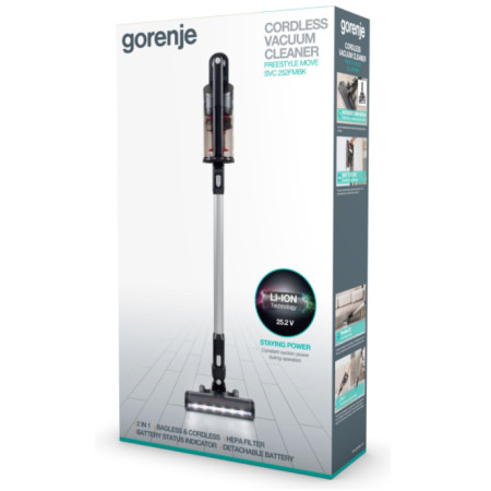 Gorenje | Vacuum cleaner Handstick 2in1 | SVC252FMBK | Cordless operating | Handstick and Handheld | 35 W | 25.2 V | Operating t