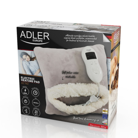 Adler Blanket heating pad AD 7412 Number of heating levels 8 Number of persons 1 Washable Soft fleece 80 W Grey