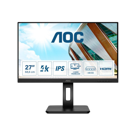 AOC | Monitor | U27P2 | 27 " | IPS | UHD | 16:9 | 60 Hz | 4 ms | 3840 x 2160 | 350 cd/m | Headphone out (3.5mm) | Black | Warran