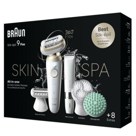 Braun Epilator | SES9-481 Silk épil 9 Flex 3D | Operating time (max) 50 min | Number of power levels 2 | Wet & Dry | White/Gold