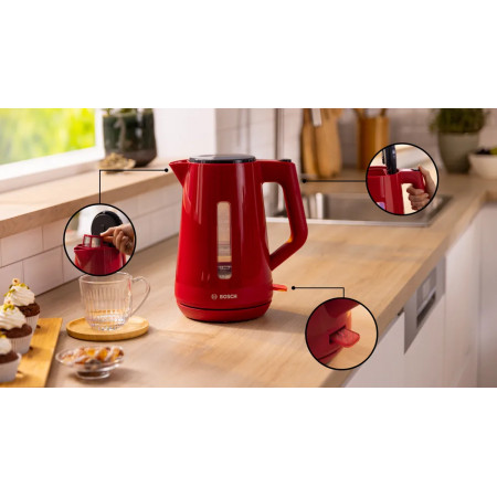 Bosch Kettle | TWK1M124 | Electric | 2400 W | 1.7 L | Plastic | 360 rotational base | Red