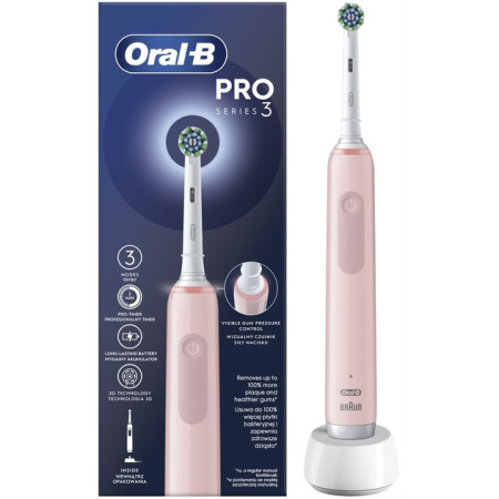 Oral-B Electric Toothbrush | Pro3 Pink X-Clean | Rechargeable | For adults | Number of brush heads included 1 | Number of teeth 