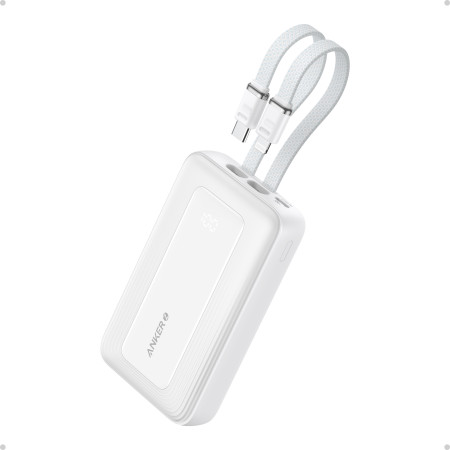 Anker |Powerbank |A1681H21 |20000 mAh |USB-C 30 W, Lightning 27 W |Integrierte USB-C- und Lightning-Kabel |Weiß