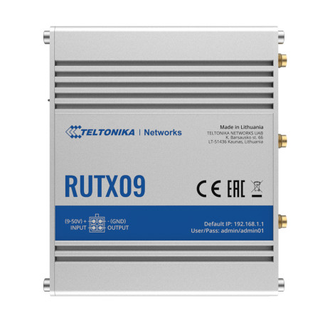 Rugged Industrial LTE-A Cat6 Router | RUTX09 | No Wi-Fi | 10/100/1000 Mbit/s | Ethernet LAN (RJ-45) ports 4 | Mesh Support No | 