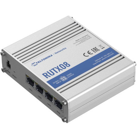 Industrial Router | RUTX08 | No Wi-Fi | 10/100/1000 Mbit/s | Ethernet LAN (RJ-45) ports 4 | Mesh Support No | MU-MiMO No | No mo